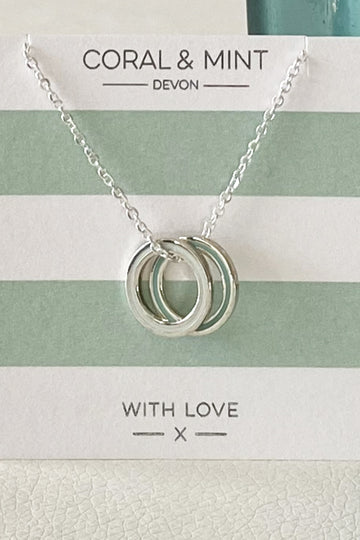 Double eternity necklace -light and dark mint     Coral and Mint